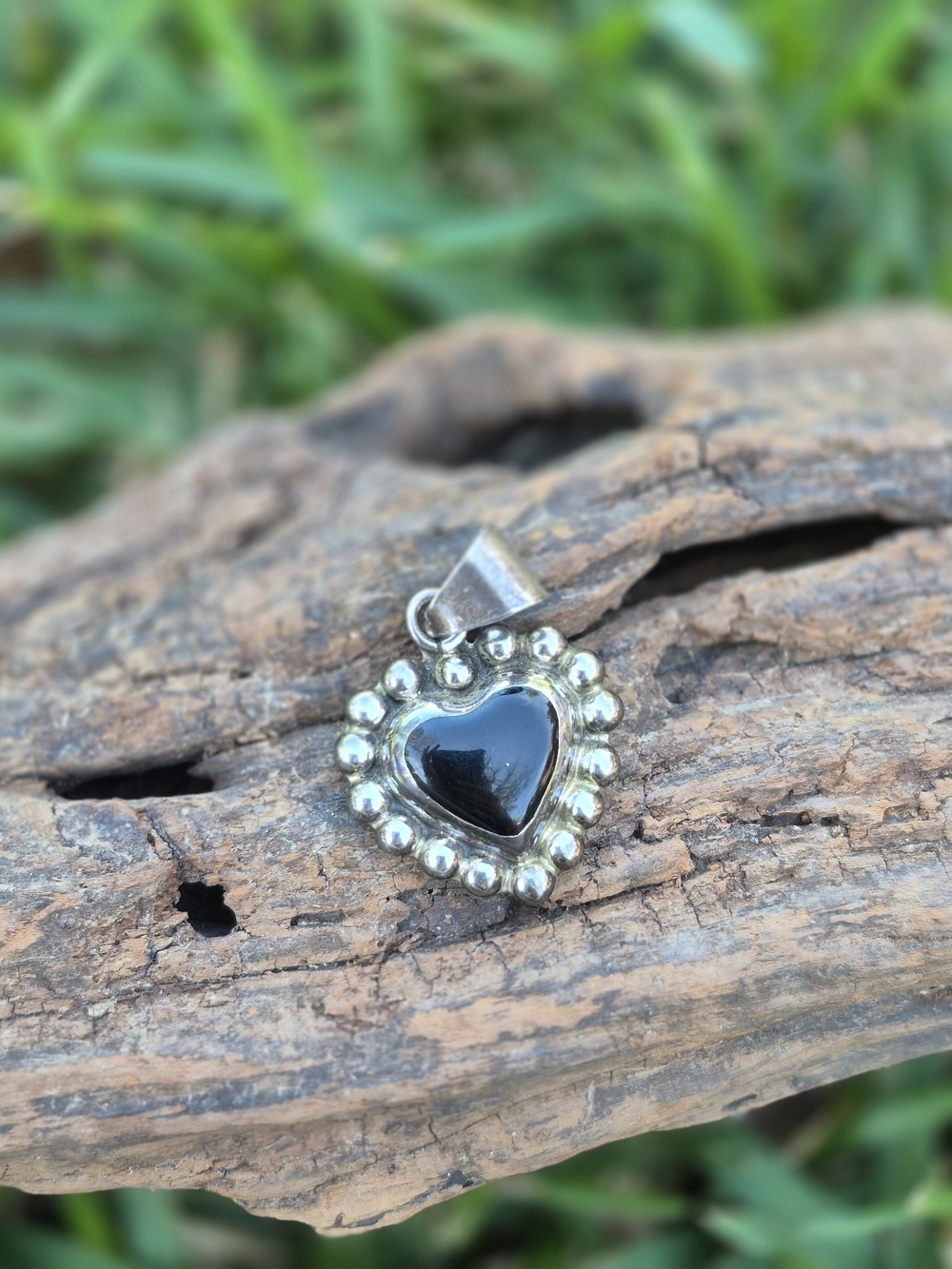 Sterling Silver Heart Pendant with Black Onyx Accent